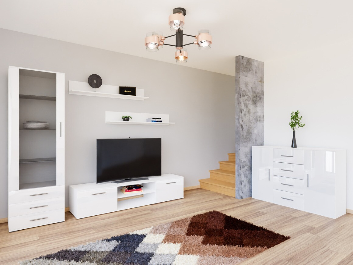 Wohnzimmer-Sets Tornola 108 (Weiß + Weiß glänzend)