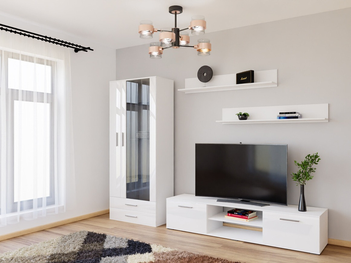 Wohnzimmer-Sets Tornola 115 (Weiß + Weiß glänzend)