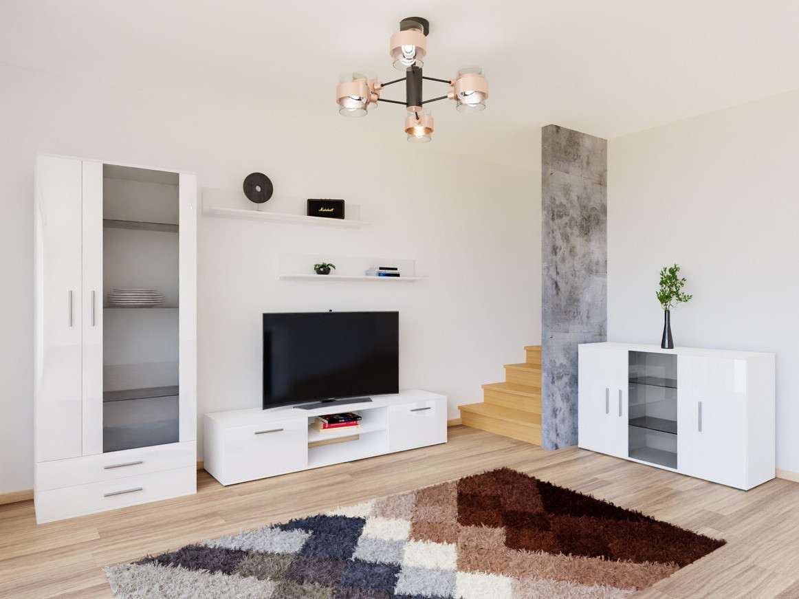 Wohnzimmer-Sets Tornola 116 (Weiß + Weiß glänzend)