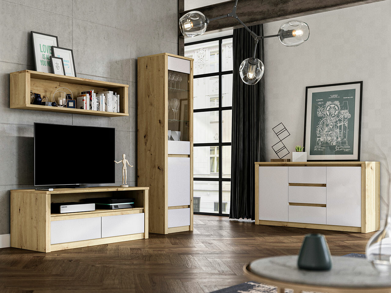 Wohnzimmer-Sets Deldale 116 (Artisan Eichenholzoptik + Weiß)