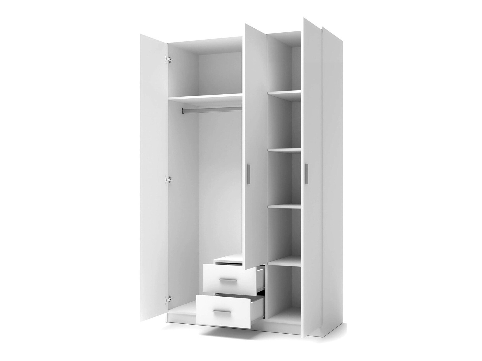 Kleiderschrank Cirveso 113 (Weiß + Weiß glänzend)