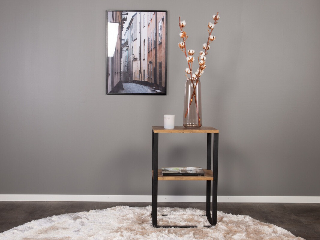 Beistelltisch Dallas 3219 (Schwarz + Teakholz)