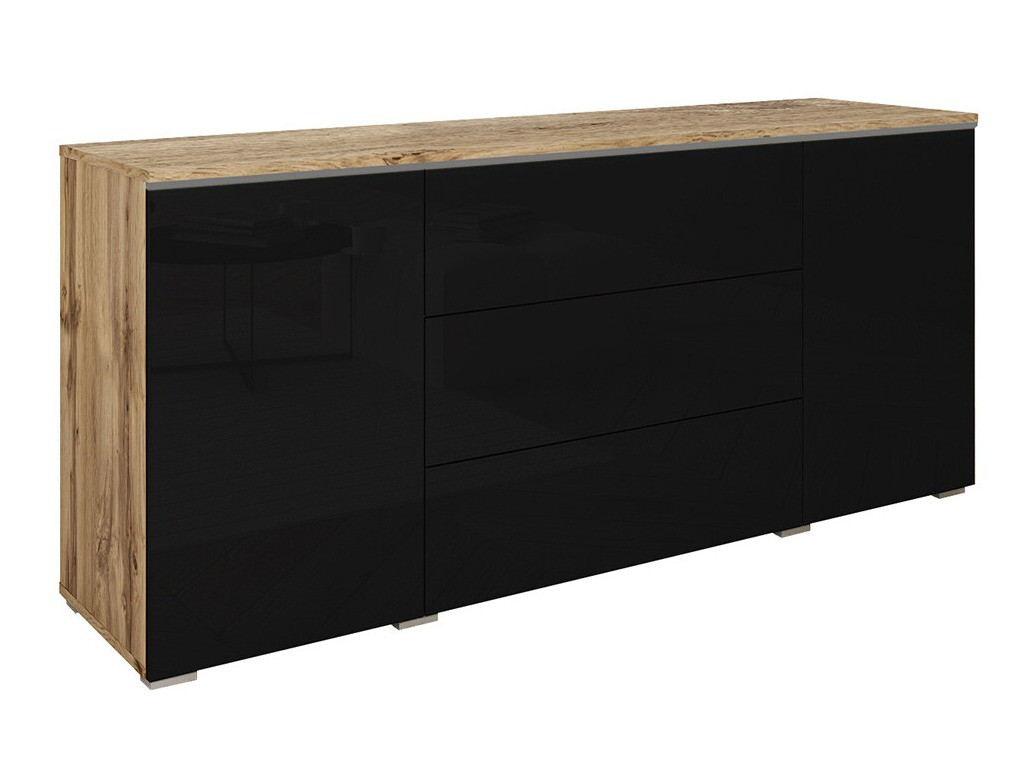 Kommoden Sarasota 142 (Wotan Eiche + Schwarz glänzend)