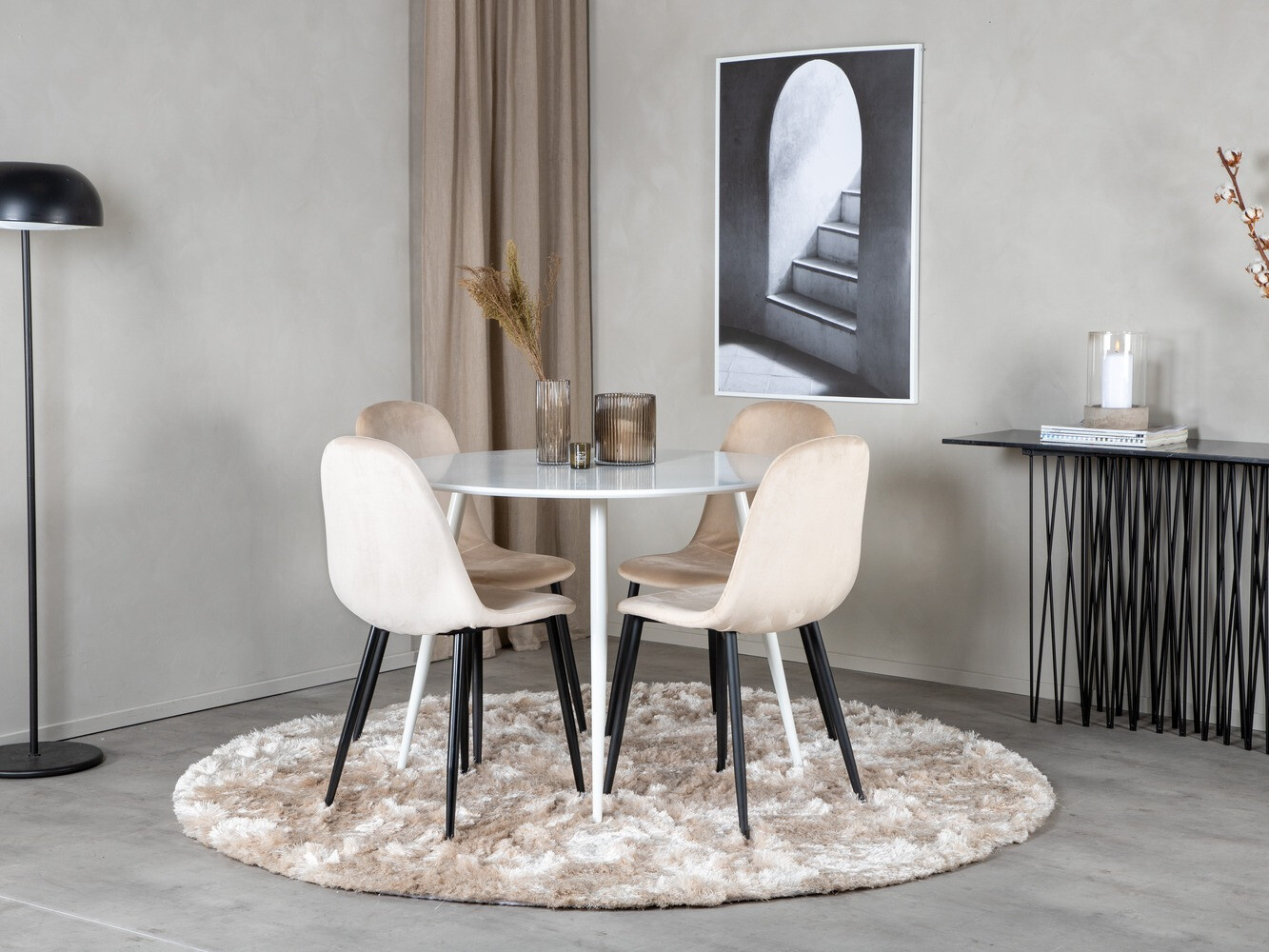 Essgruppe Dallas 1581 (Cremefarben + Schwarz)