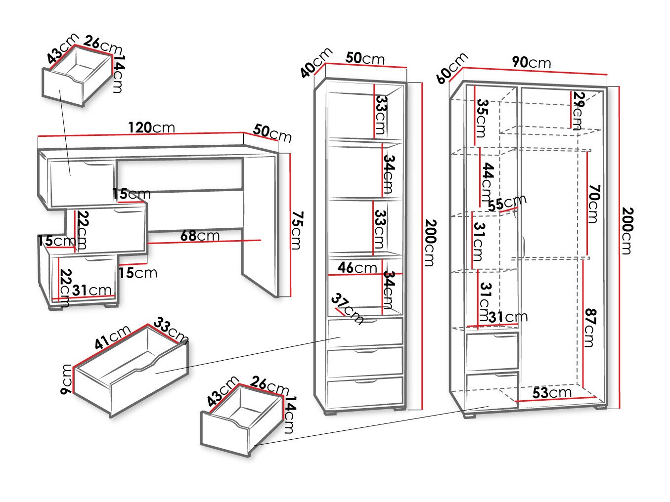 Möbel-Set Providence H118 (Weiß + Graphit + Artisan Eichenholzoptik)