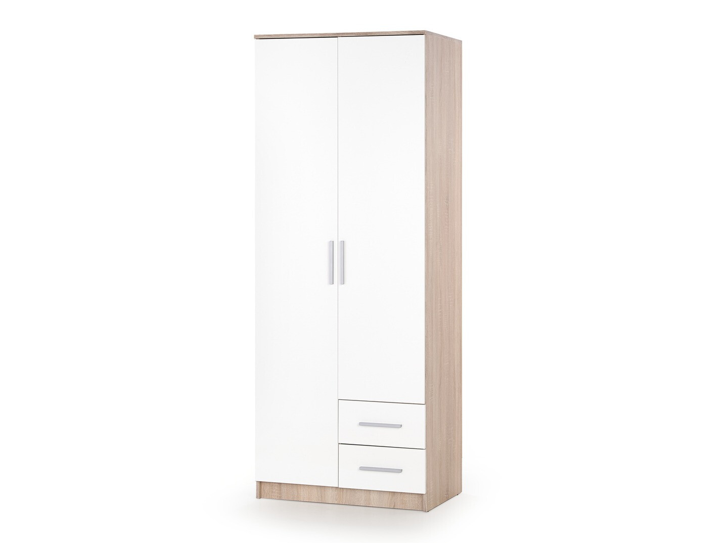 Kleiderschrank Cirveso 112 (Sonoma Eichenholzoptik + Weiß glänzend)