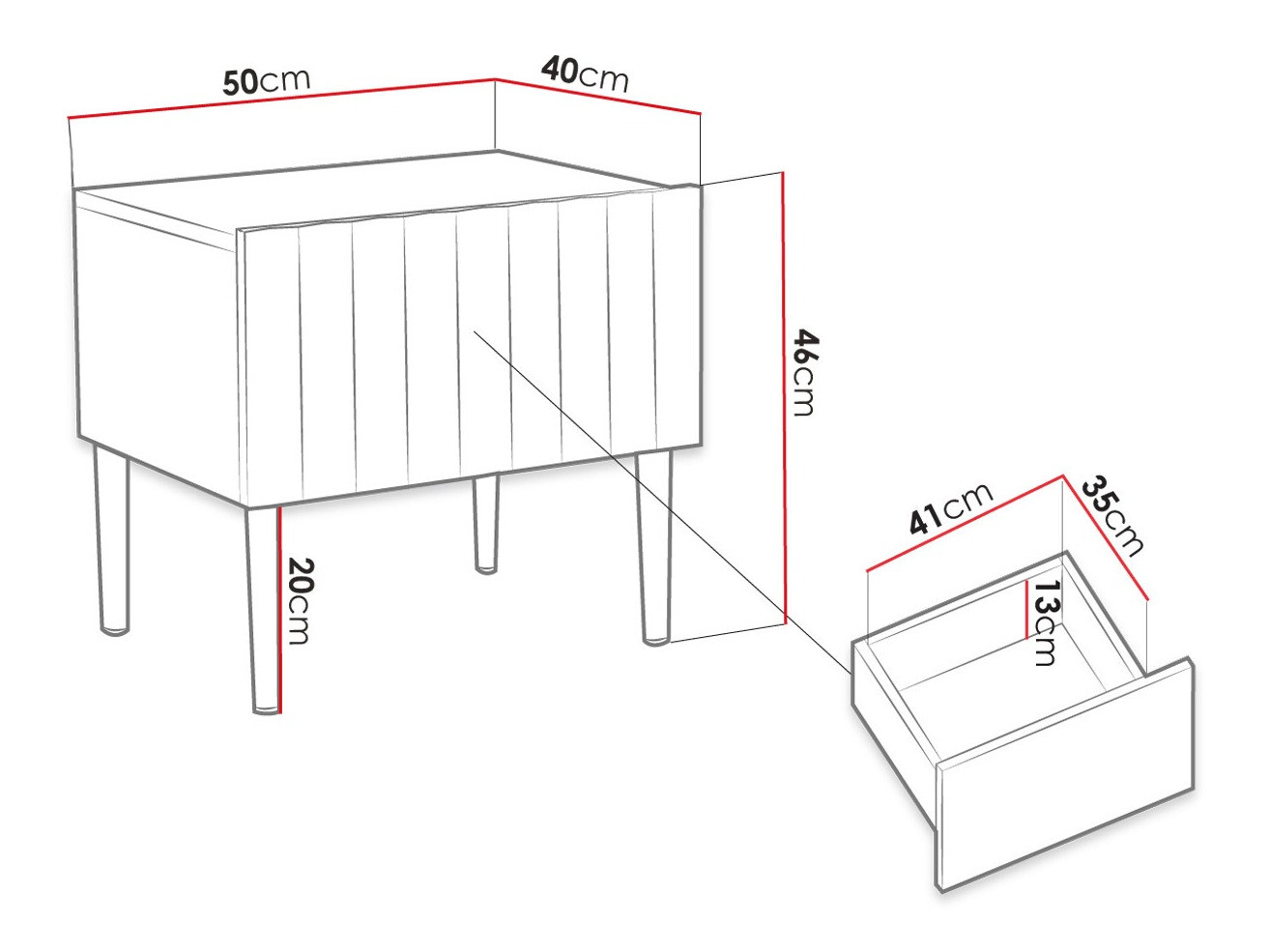 Nachttisch Amplexal (Schwarz glänzend + Schwarz)