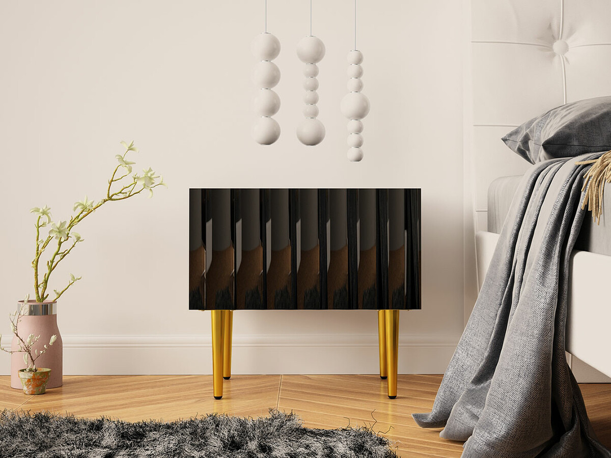 Nachttisch Amplexal (Schwarz glänzend + Schwarz)