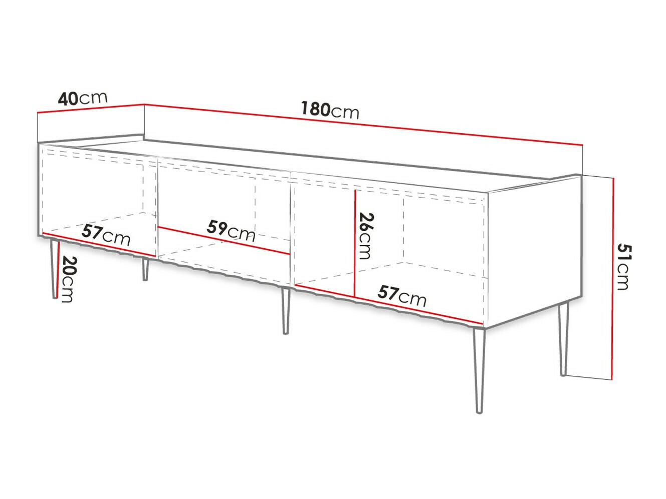 TV-Möbel Merced B127 (Schwarz glänzend + Schwarz)
