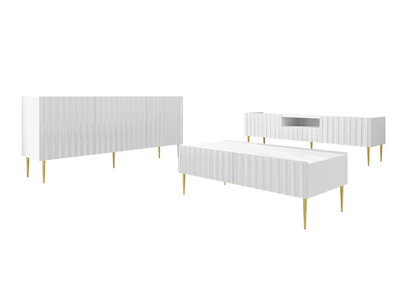 Wohnzimmer-Sets Merced B131 (Weiß glänzend + Weiß)