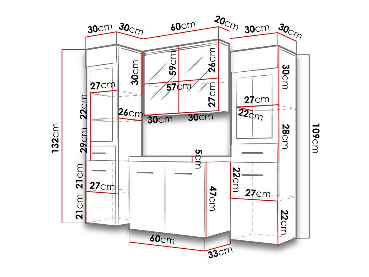 Badezimmer-Set Sarasota 140 (Glanzgrau + Kastanienholzoptik)