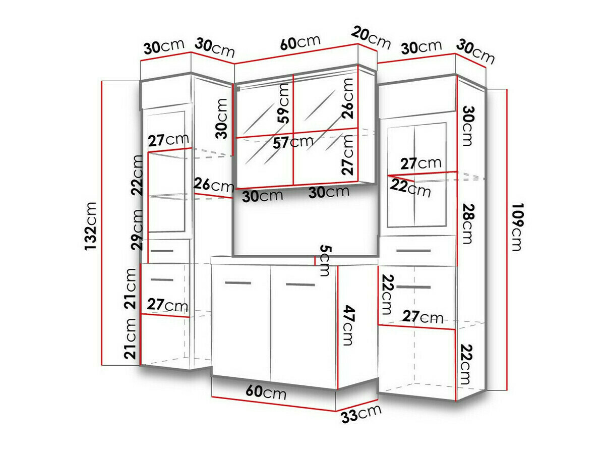Badezimmer-Set Sarasota 140 (Weiß glänzend + Matera grau)