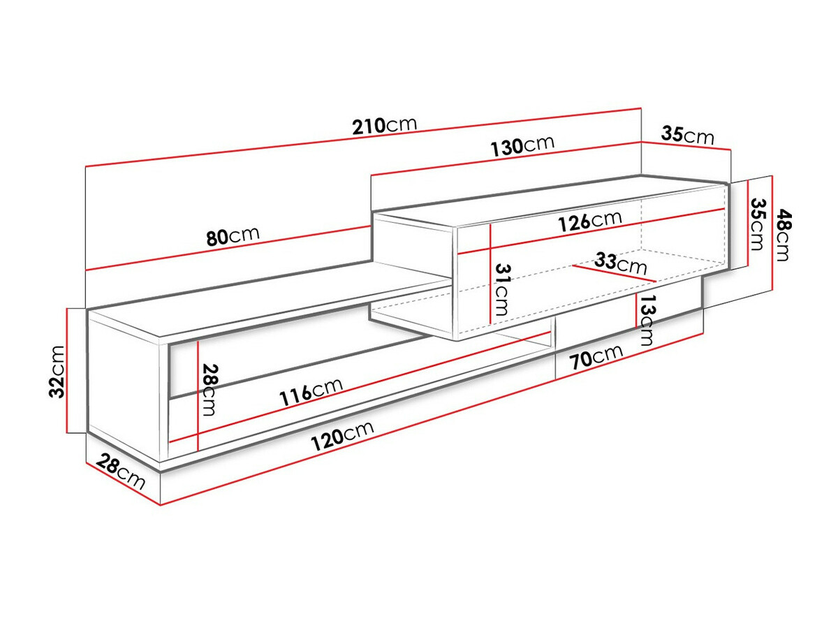 TV-Möbel Pinos (Weiß + Wotan Eiche)