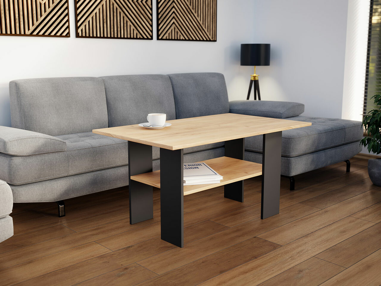 Couchtisch Reading 101 (Schwarz + Craft eichenholzoptik)