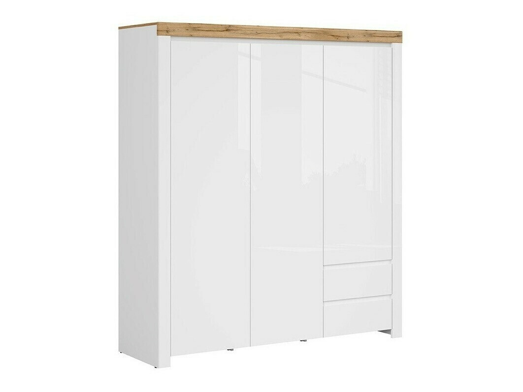 Kleiderschrank Sonsoru 120 (Weiß + Weiß glänzend + Wotan Eiche)