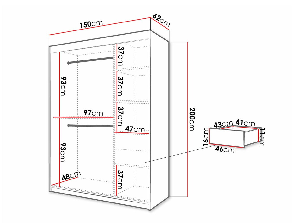 Kleiderschrank Hartford 288 (Artisan Eichenholzoptik + Schwarz)