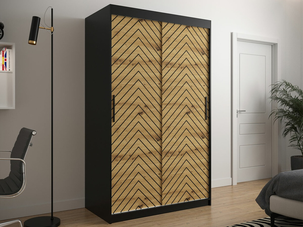 Kleiderschrank Hartford 308 (Schwarz + Artisan Eichenholzoptik)