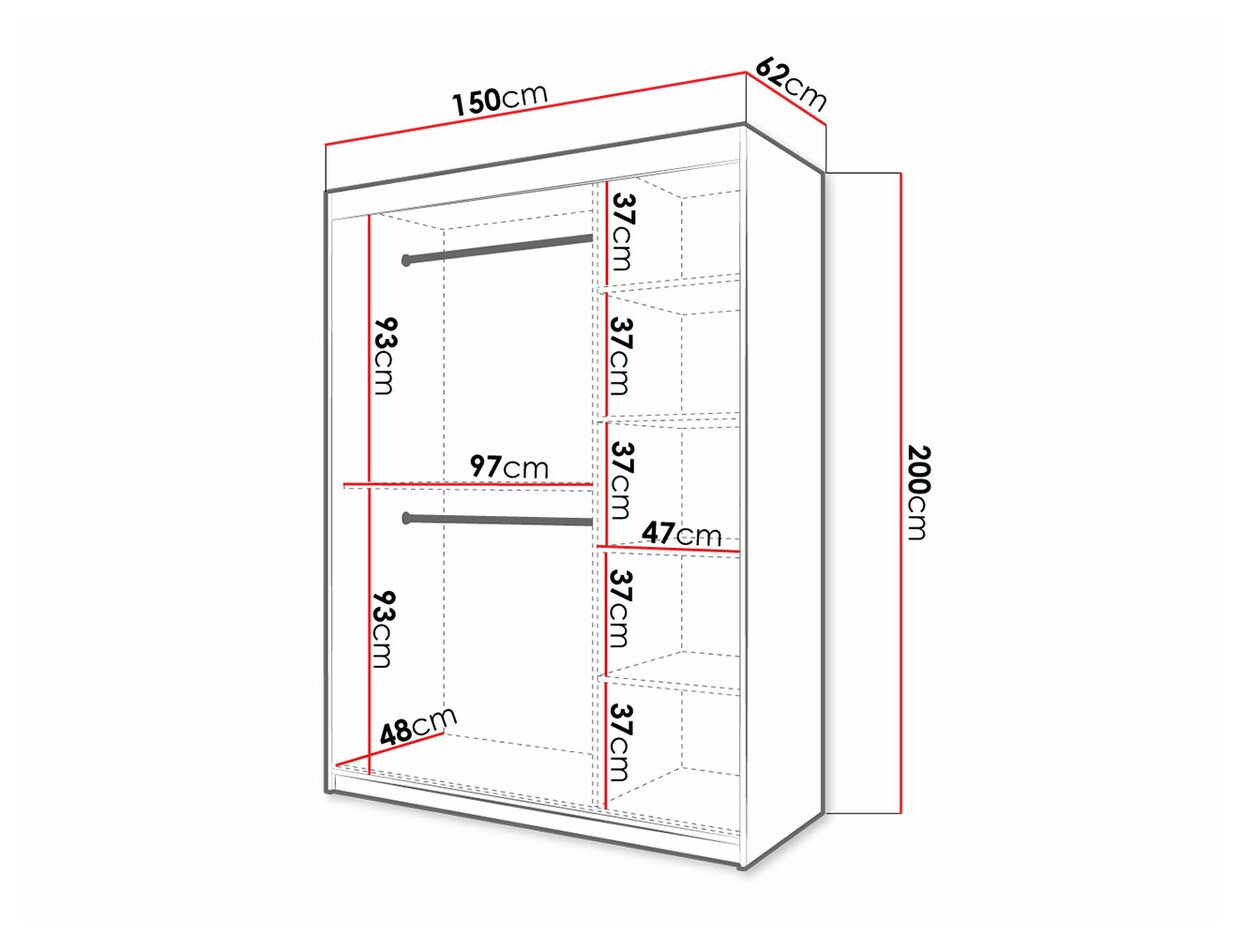 Kleiderschrank Hartford 310 (Schwarz + Artisan Eichenholzoptik)