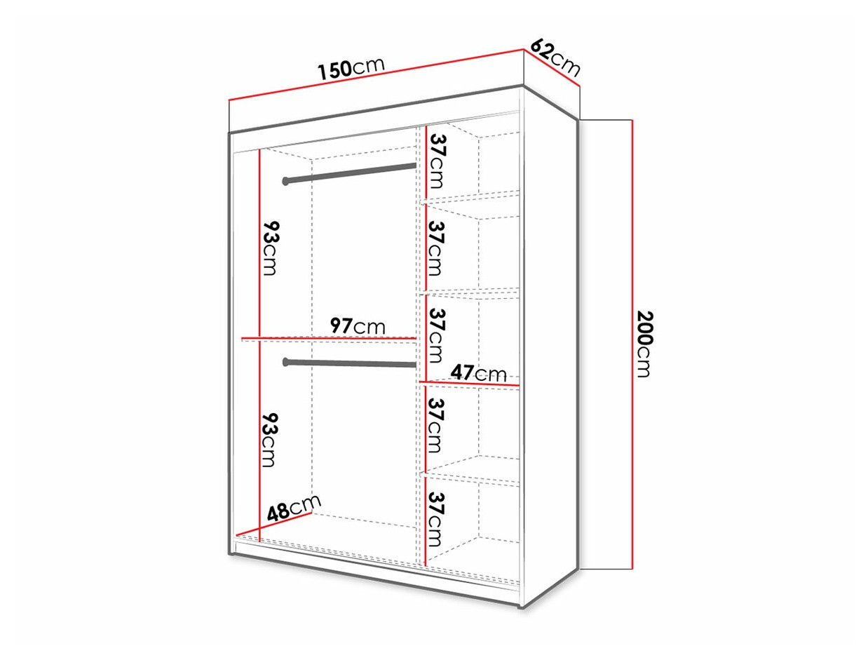 Kleiderschrank Hartford 311 (Schwarz + Artisan Eichenholzoptik)