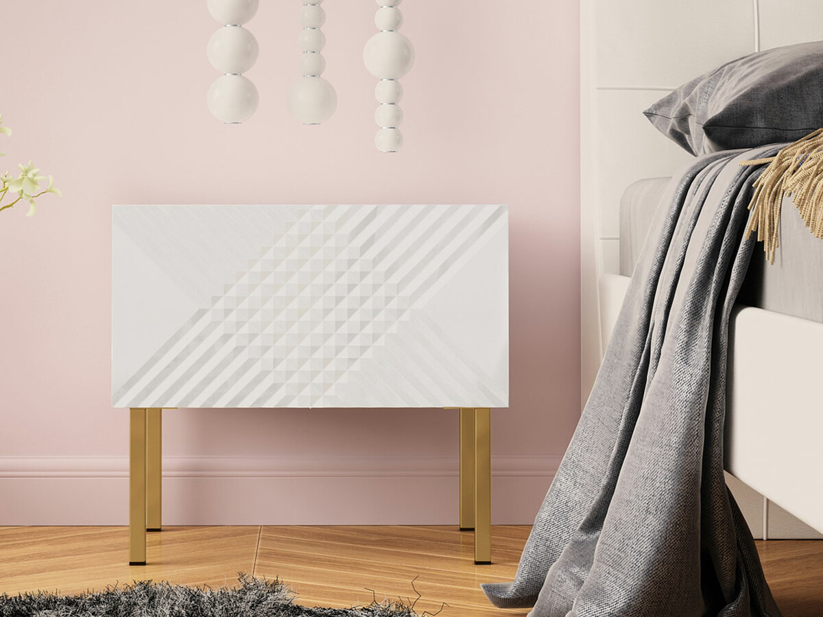 Nachttisch Natar (Weiß + Weiß glänzend)