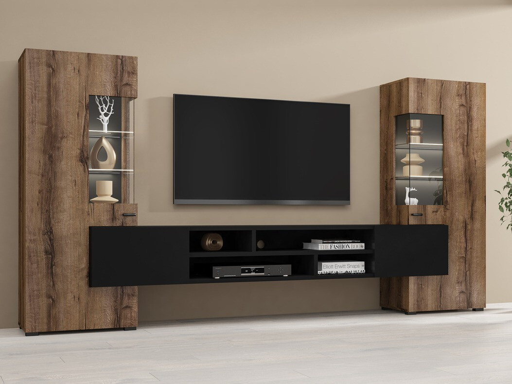 Wohnzimmer-Sets Mondalo 101 (Monastery Eichenholzoptik + Mattschwarz)