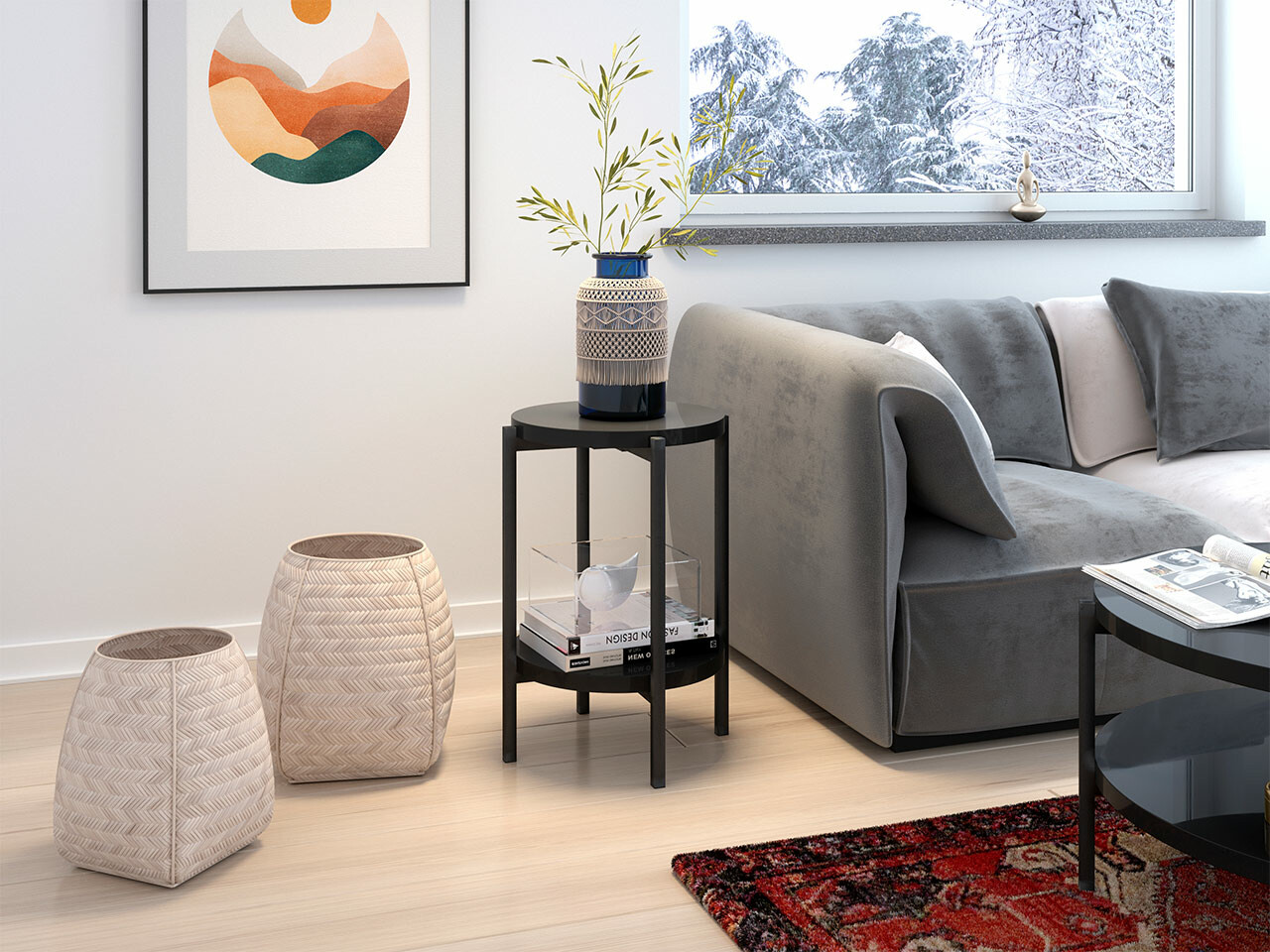 Beistelltisch Providence 179 (Schwarz glänzend + Schwarz)