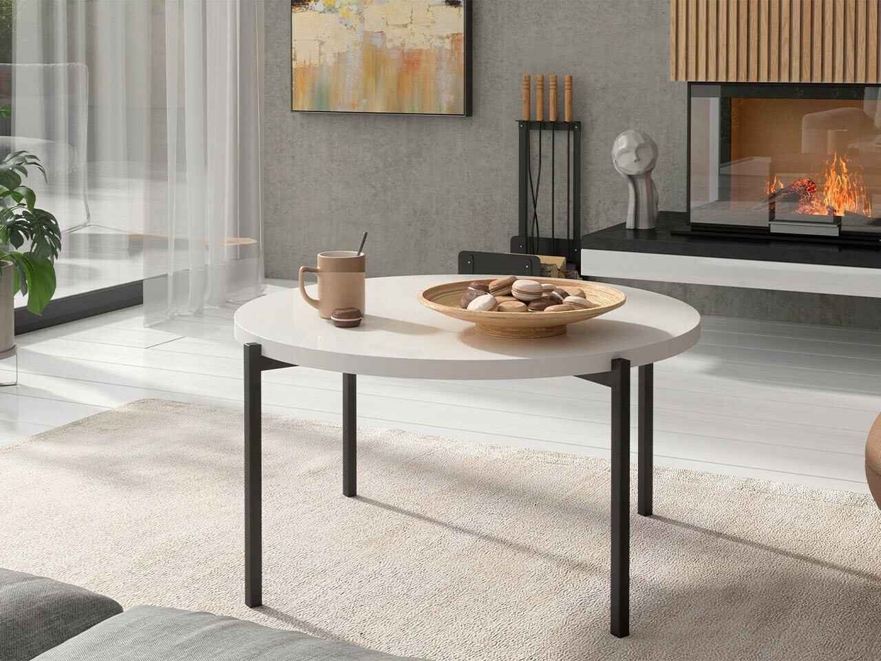 Couchtisch Providence 176 (Weiß glänzend + Schwarz)