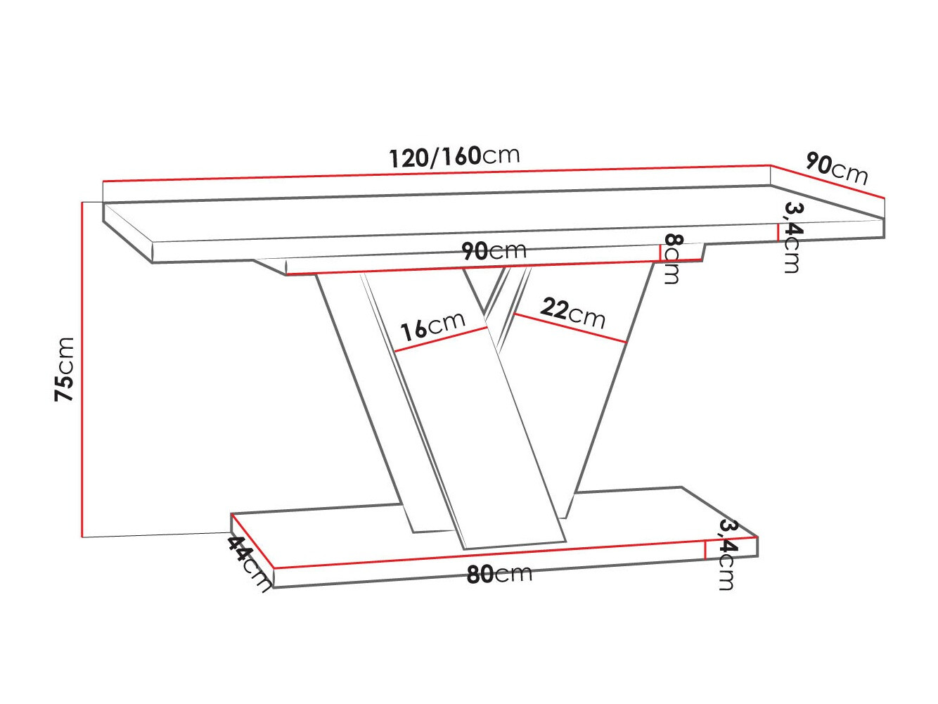 Tisch Goodyear 125 (Schwarz glänzend + Beton)