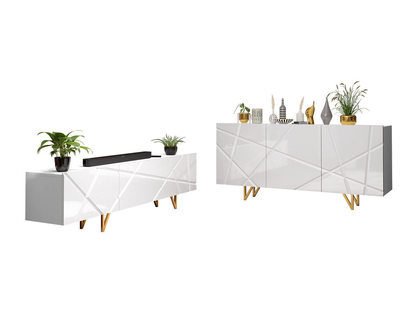 Wohnzimmer-Sets Audis (Weiß + Weiß glänzend)