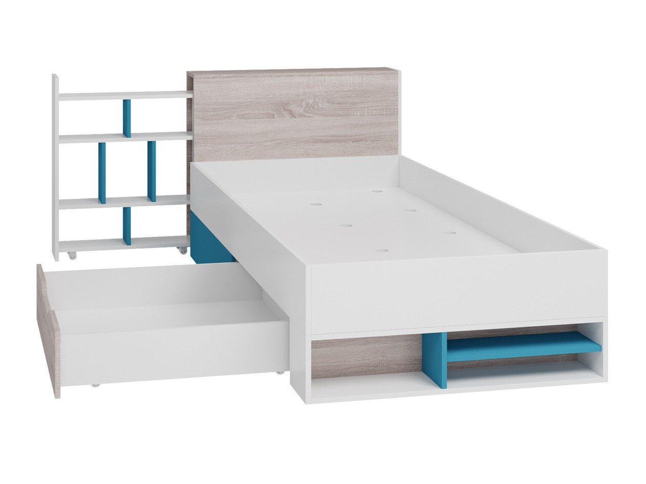 Kinderzimmer-Set Camteso 115 (Weiß + Eichenholzoptik + Türkis)