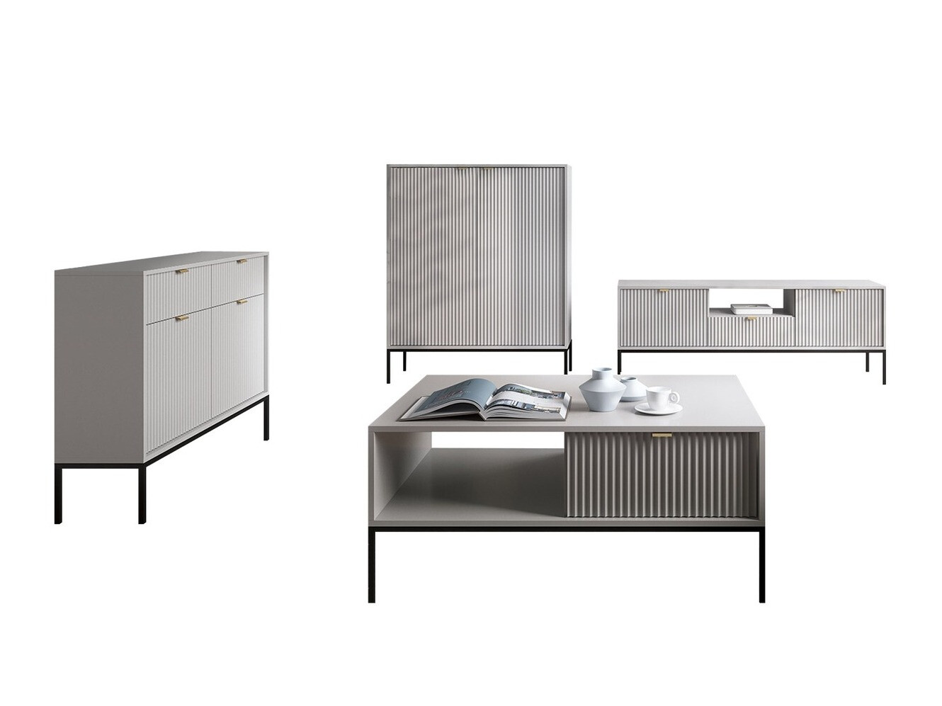 Wohnzimmer-Sets Lima L106 (Grau + Schwarz)