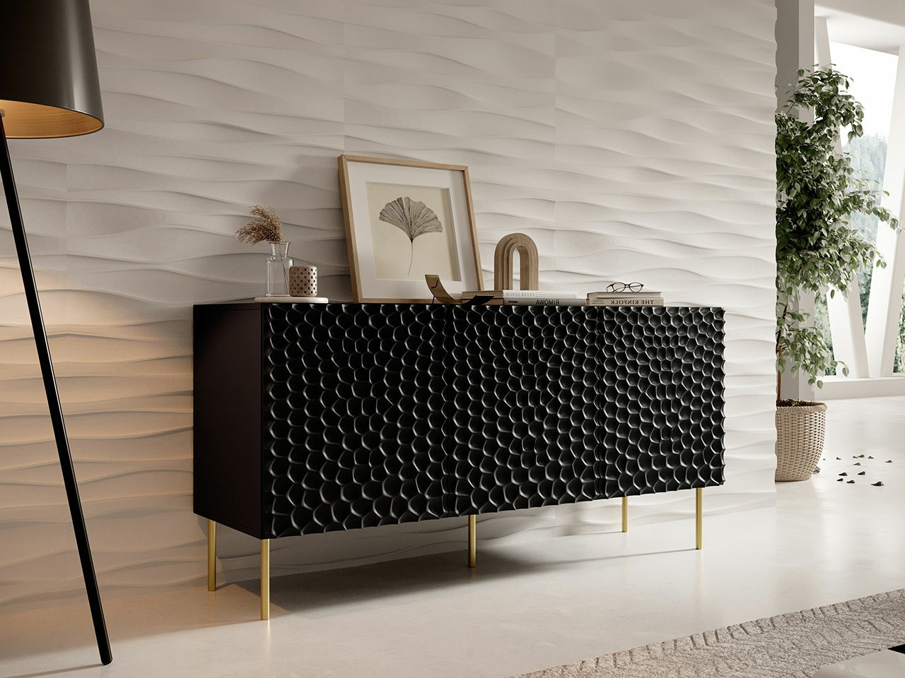 Sideboard Charlotte 169 (Schwarz + Gold)