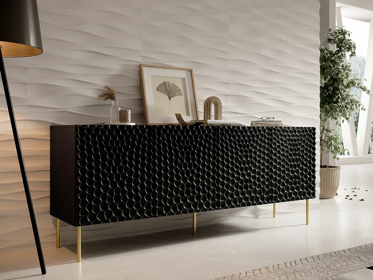 Sideboard Charlotte 170 (Schwarz + Gold)