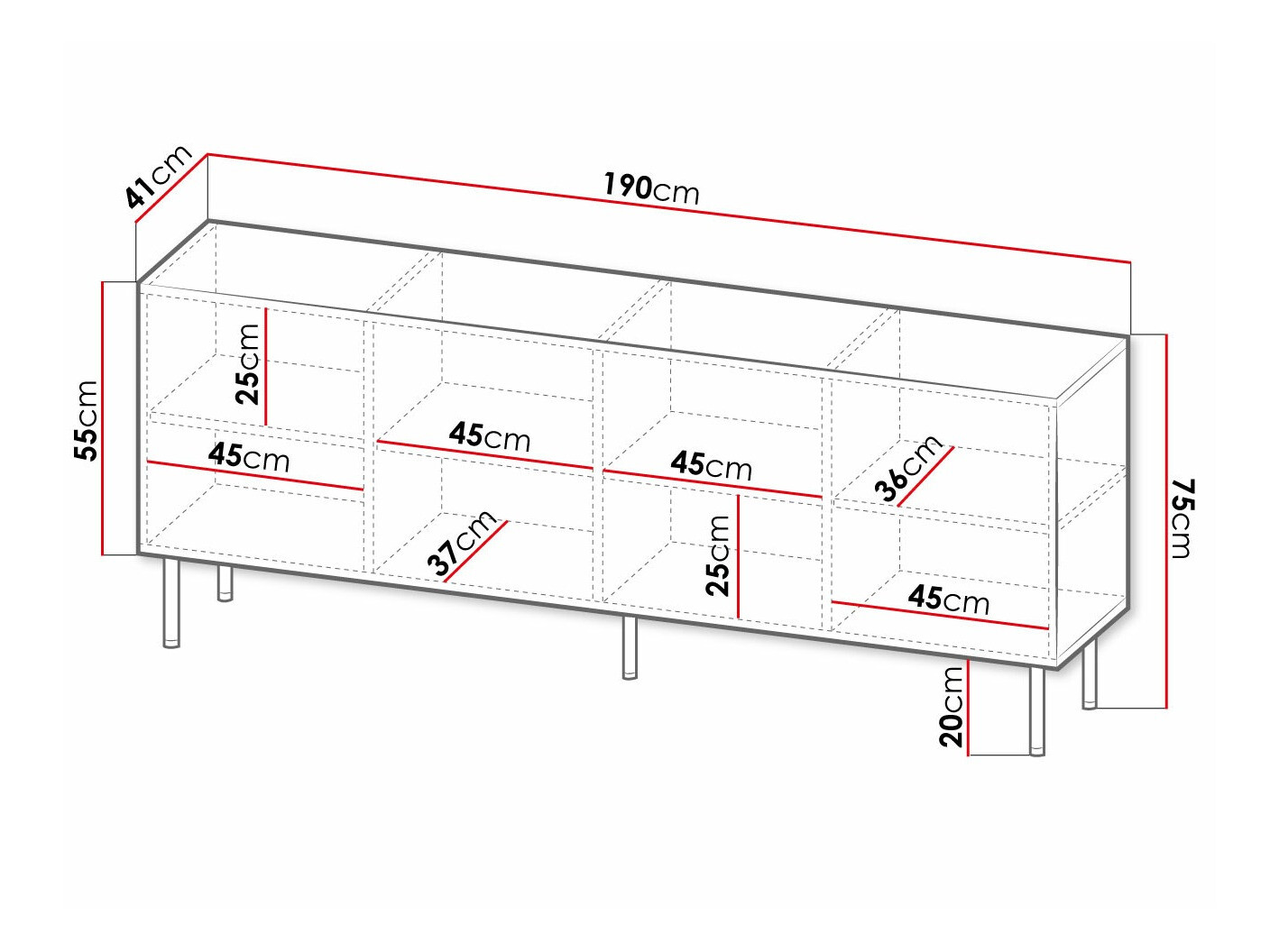 Sideboard Charlotte 170 (Weiß + Schwarz)