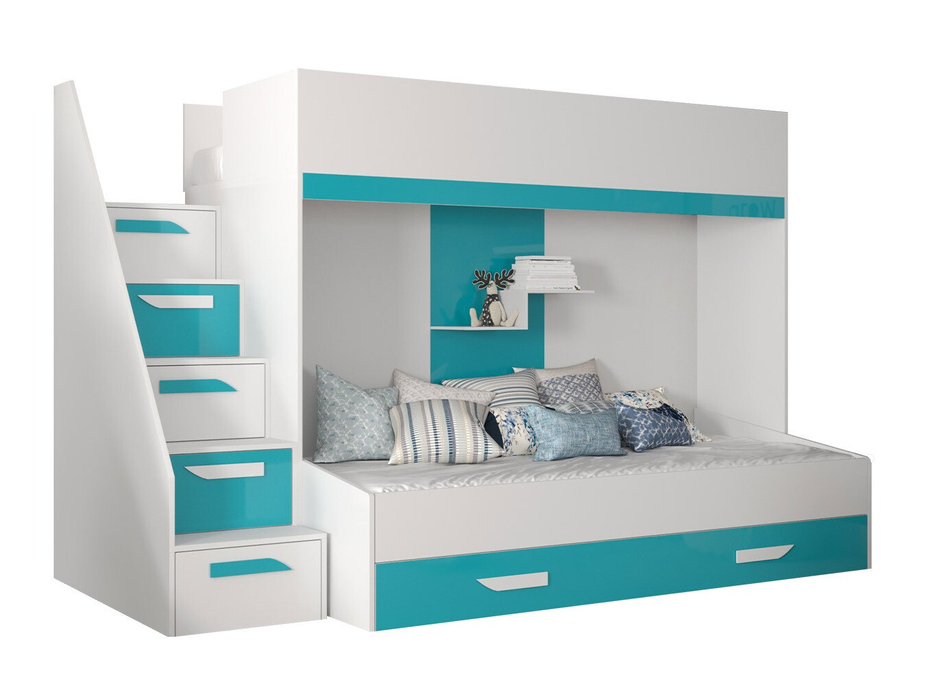 Etagenbett Hartford 356 (Weiß + Glänzend Türkis + Weiß glänzend)