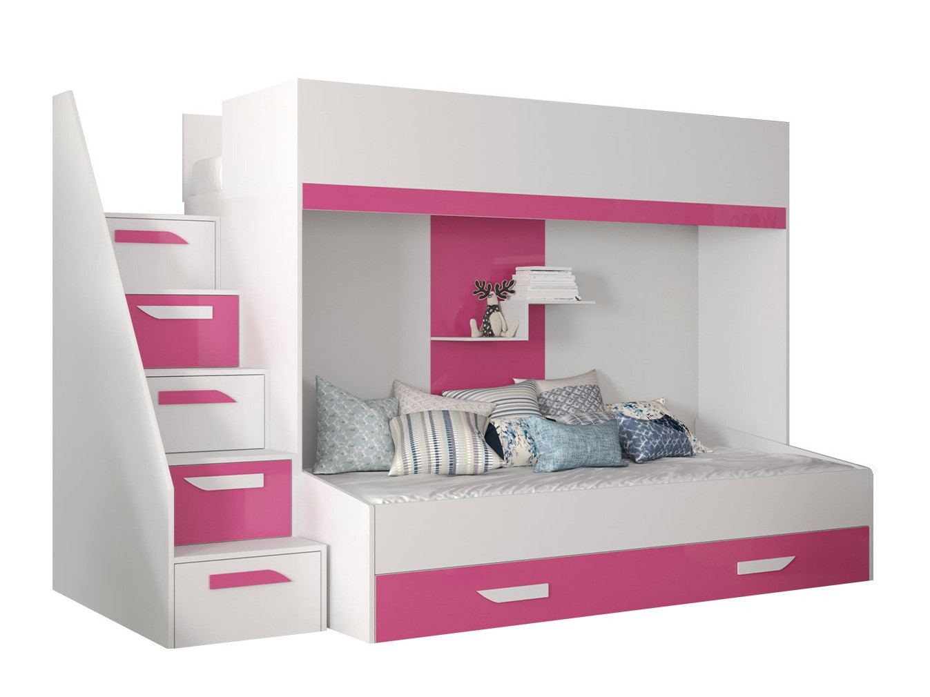 Etagenbett Hartford 356 (Weiß + Rosa glänzend + Weiß glänzend)