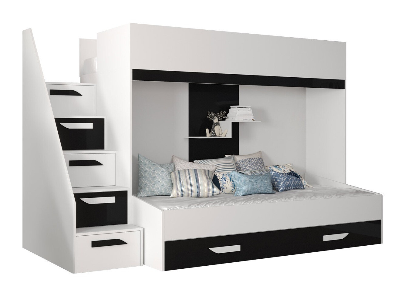 Etagenbett Hartford 356 (Weiß + Schwarz glänzend + Weiß glänzend)