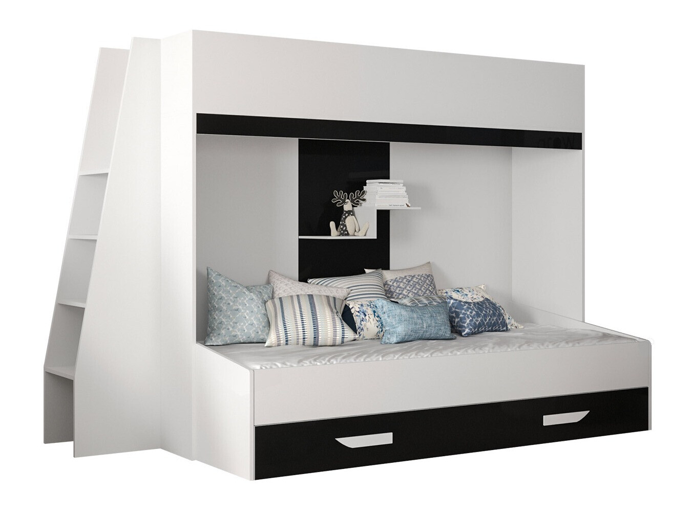 Etagenbett Hartford 357 (Weiß + Schwarz glänzend + Weiß glänzend)