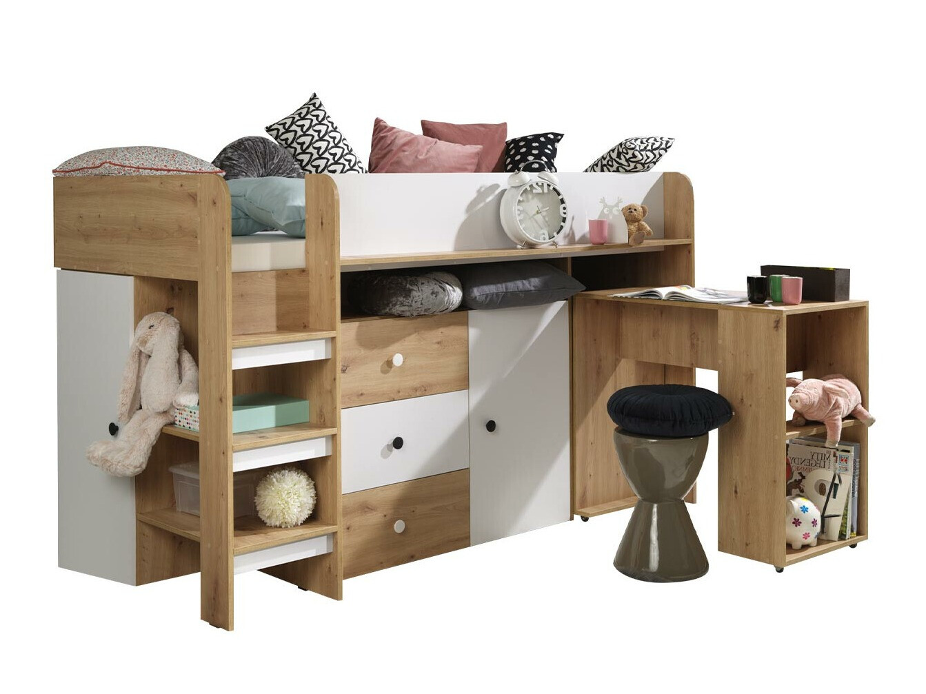 Hohes Bett Hartford 359 (Artisan Eichenholzoptik + Weiß)