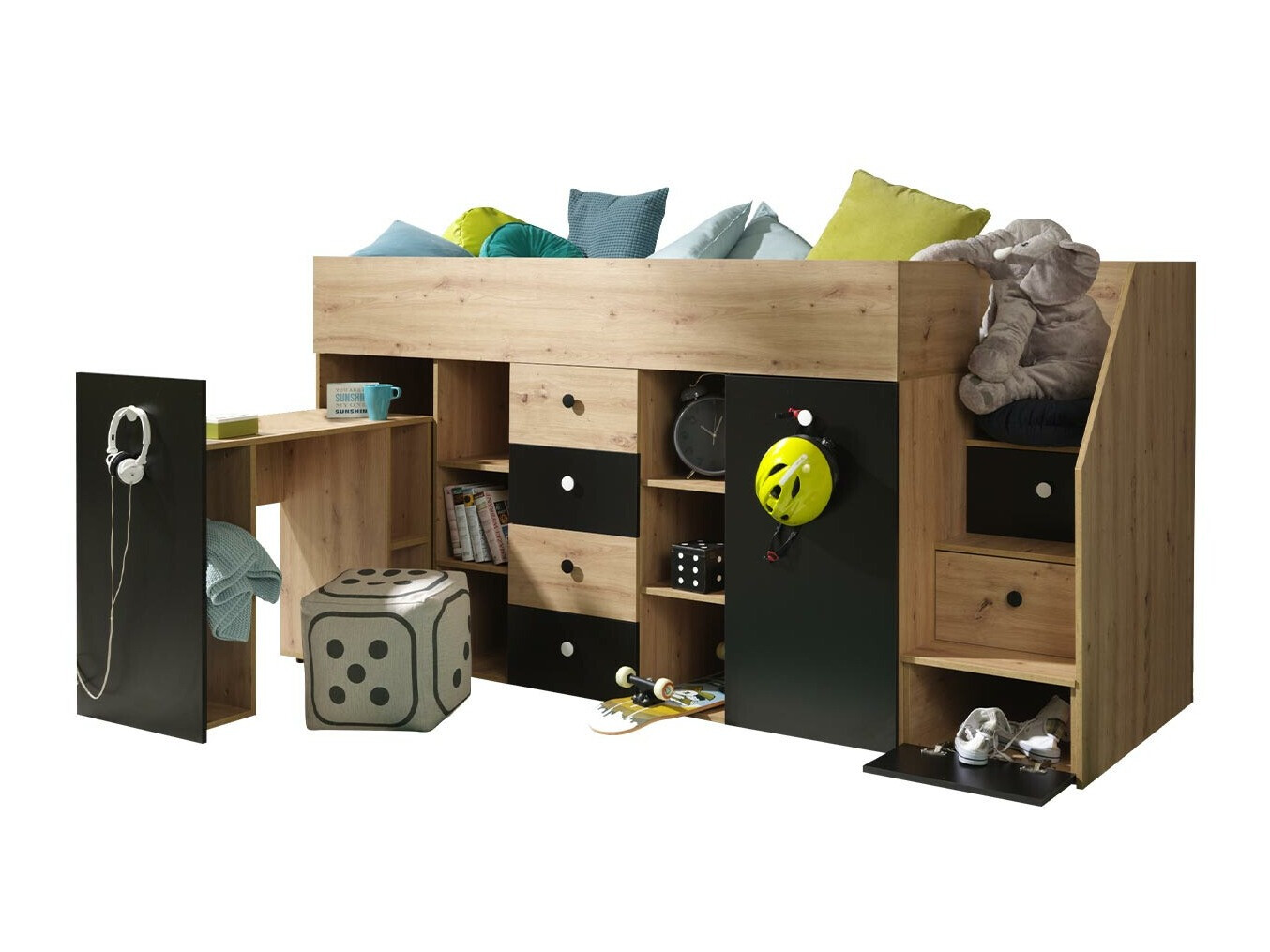 Hohes Bett Hartford 361 (Artisan Eichenholzoptik + Schwarz)