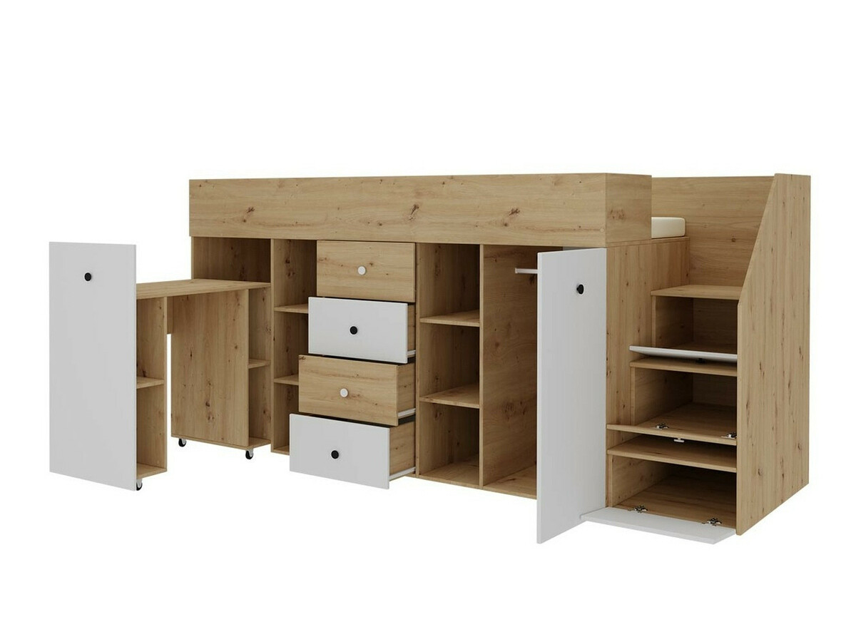 Hohes Bett Hartford 361 (Artisan Eichenholzoptik + Schwarz)