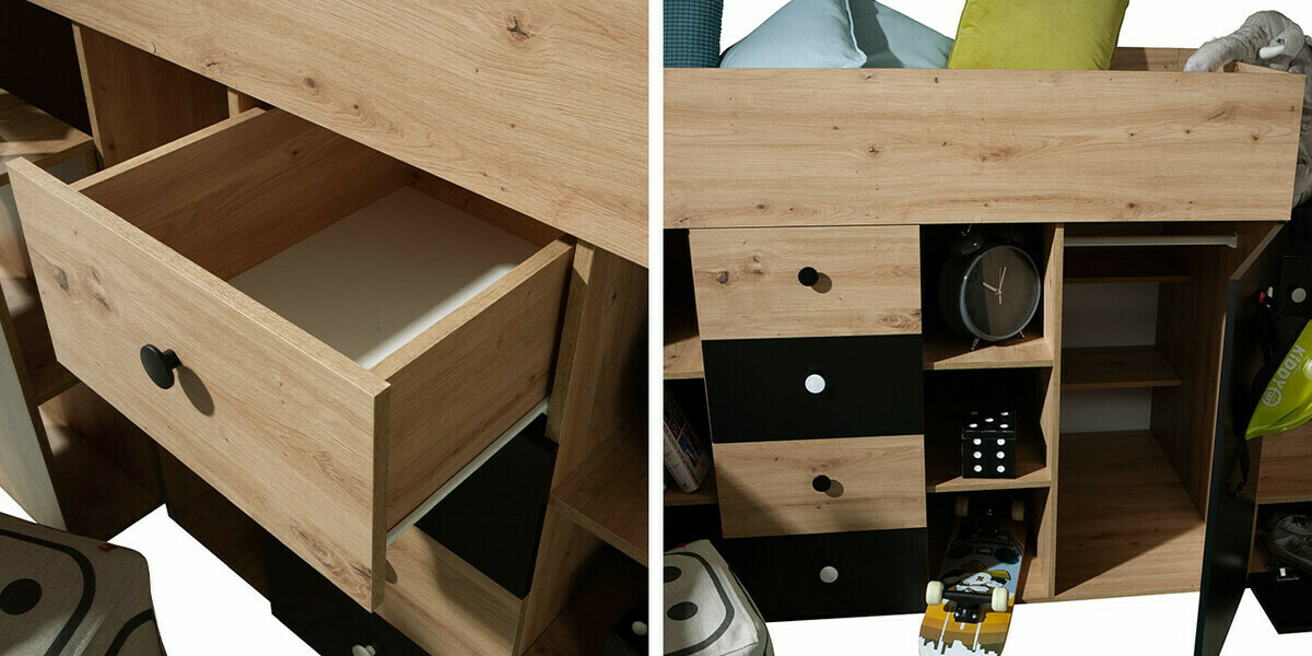 Hohes Bett Hartford 361 (Artisan Eichenholzoptik + Schwarz)