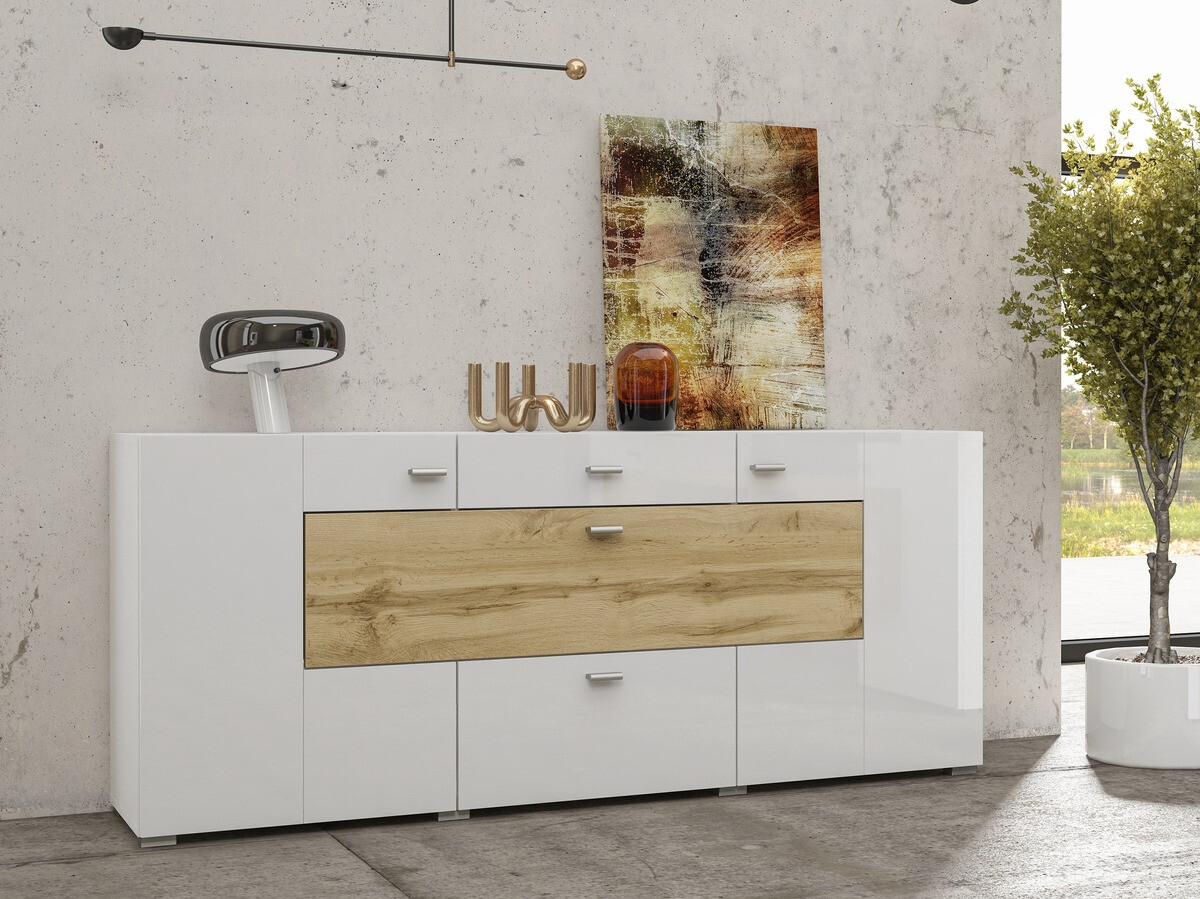 Kommoden Mondalo 104 (Wotan Eiche + Weiß glänzend)