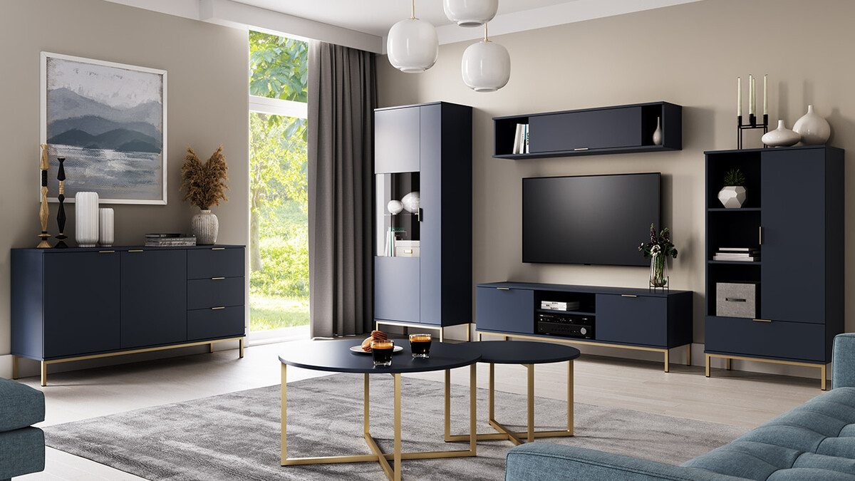Wohnzimmer-Sets Providence R111 (Blau + Gold)