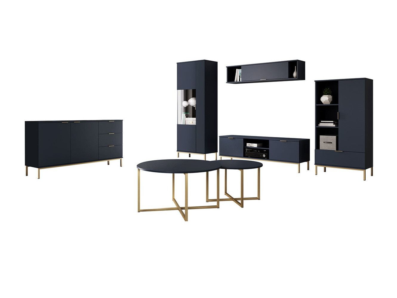 Wohnzimmer-Sets Providence R111 (Blau + Gold)