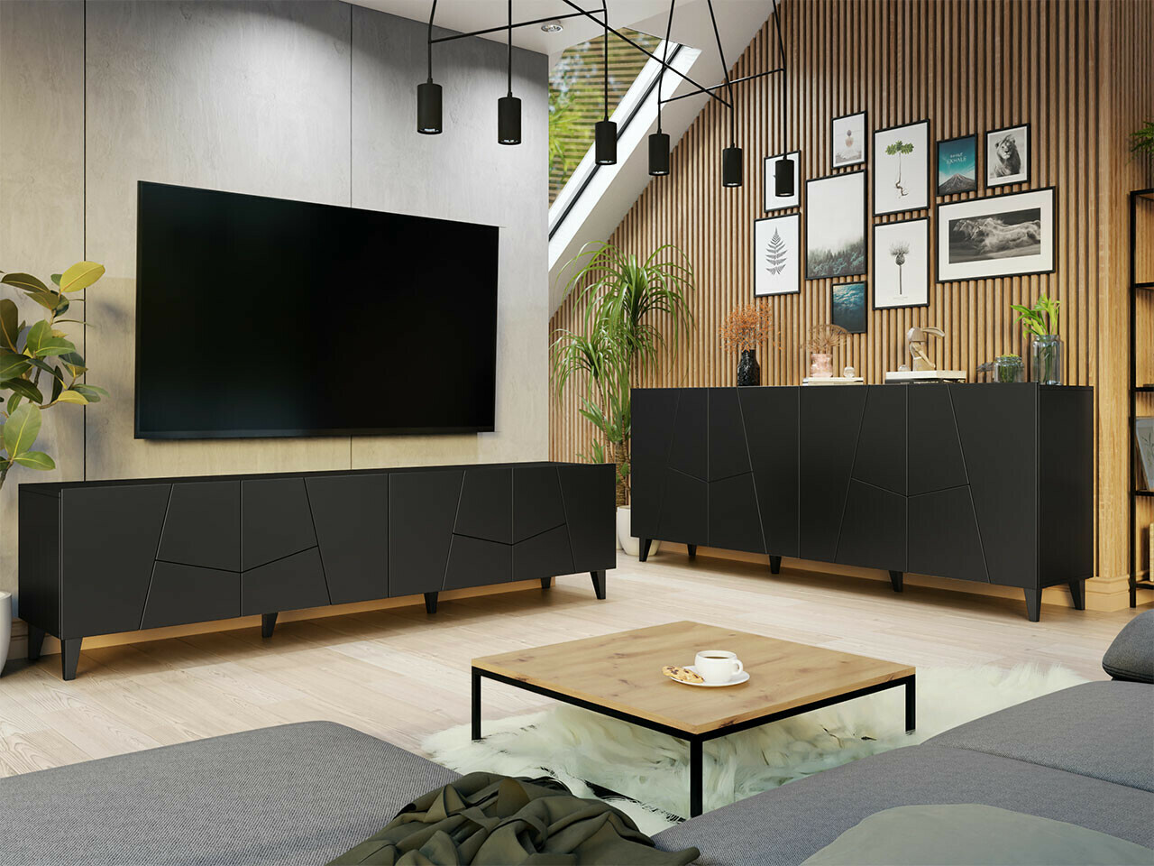 Wohnzimmer-Sets Charlotte 182 (Schwarz)