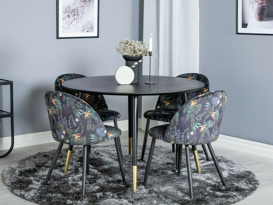 Essgruppe Dallas 1191 (Geblümtes Muster + Schwarz)