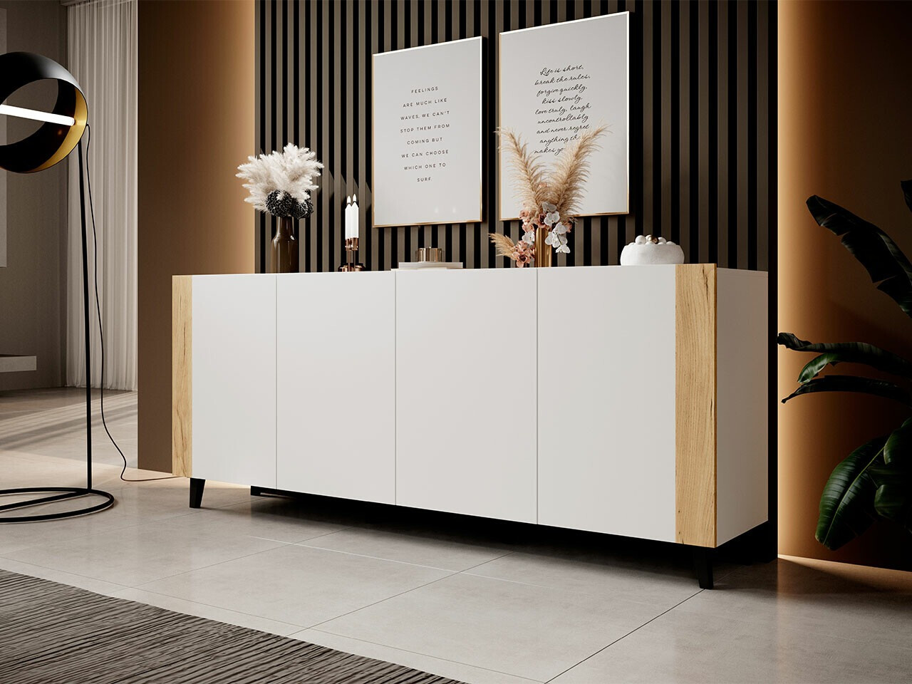 Sideboard Charlotte 183 (Weiß + Craft eichenholzoptik)
