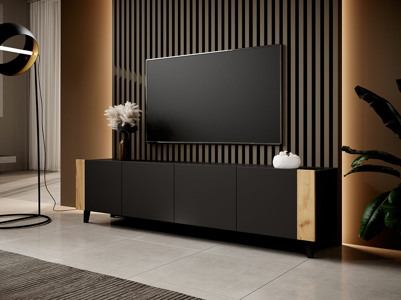 TV-Möbel Charlotte 184 (Schwarz + Craft eichenholzoptik)