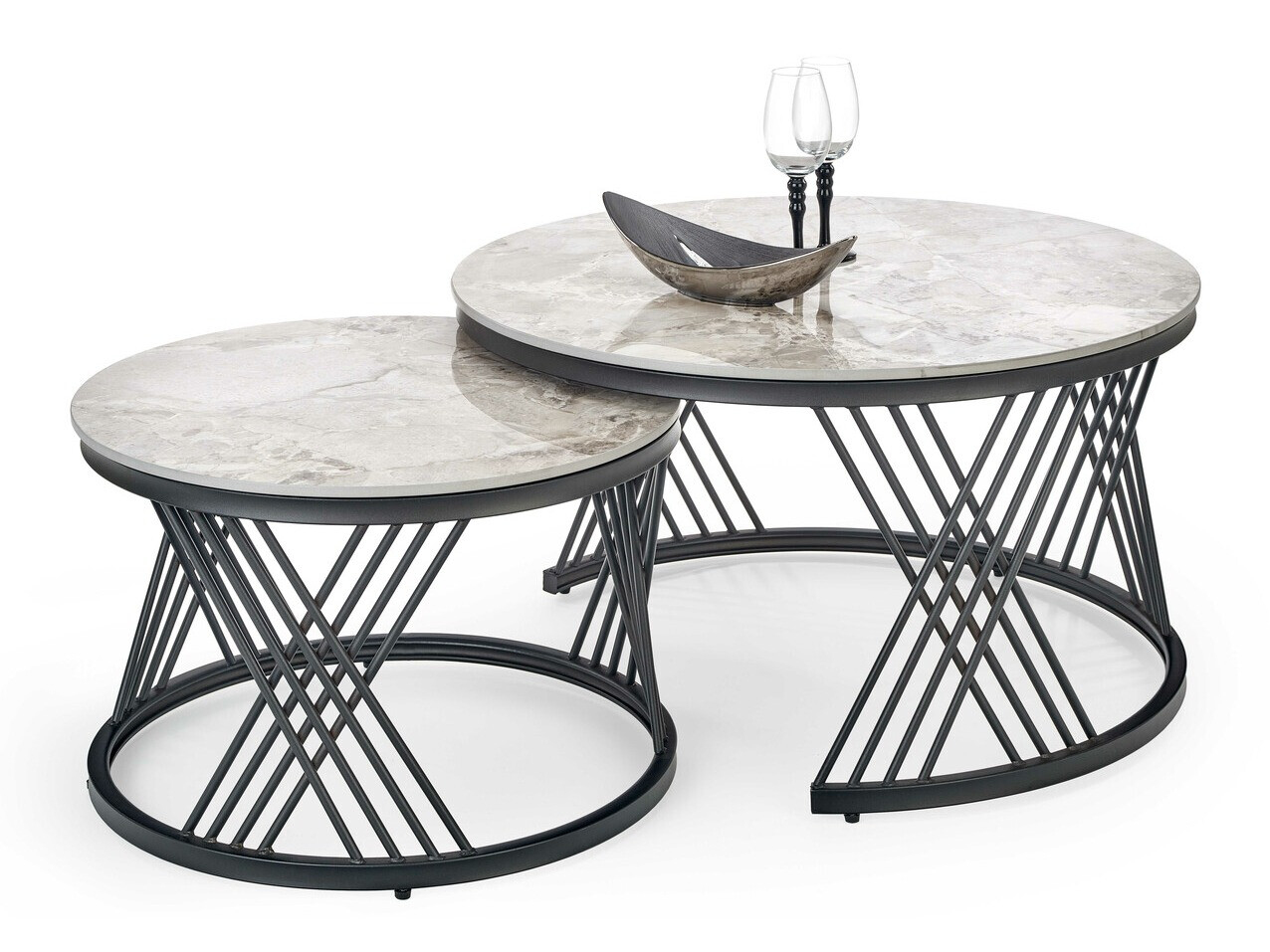 Couchtischset Houston Acetum (Schwarz + Grauer Marmor)